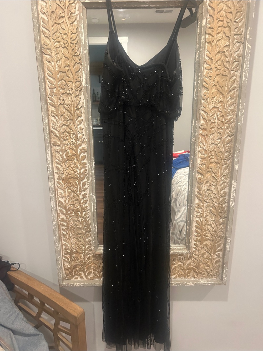 Adrianna Papell Black Beaded Spaghetti Strap Prom Dress - Picture 4 of 4